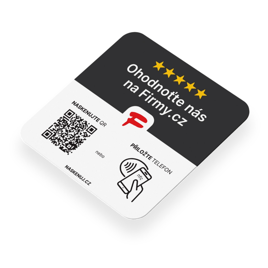Hodnotící cedule Firmy.cz s NFC čipem a QR kódem
