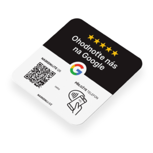 Hodnotící cedule Google s NFC čipem a QR kodem